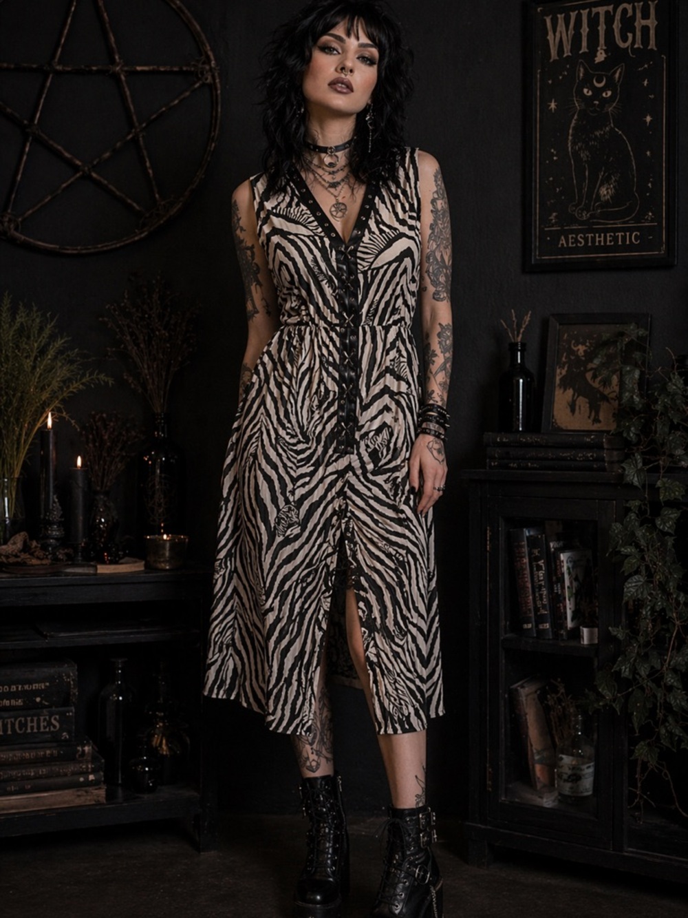 Mechant Zebra print Lace-up Edgy Dress